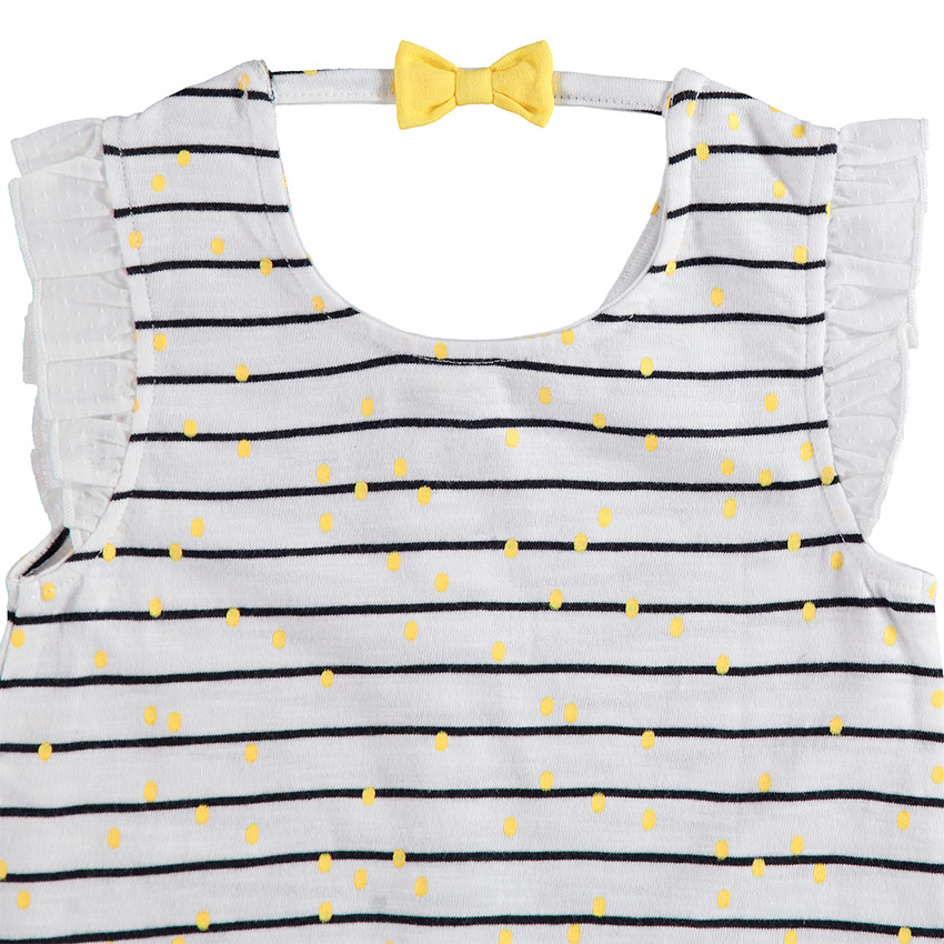 Mono corto de rayas y lunares con parche de limón y lazo en la espalda 