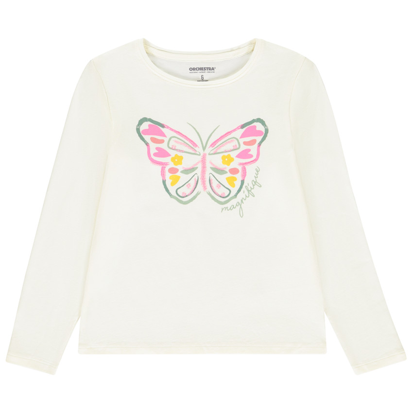 Camiseta de manga larga con estampado de mariposa y lentejuelas para niña 