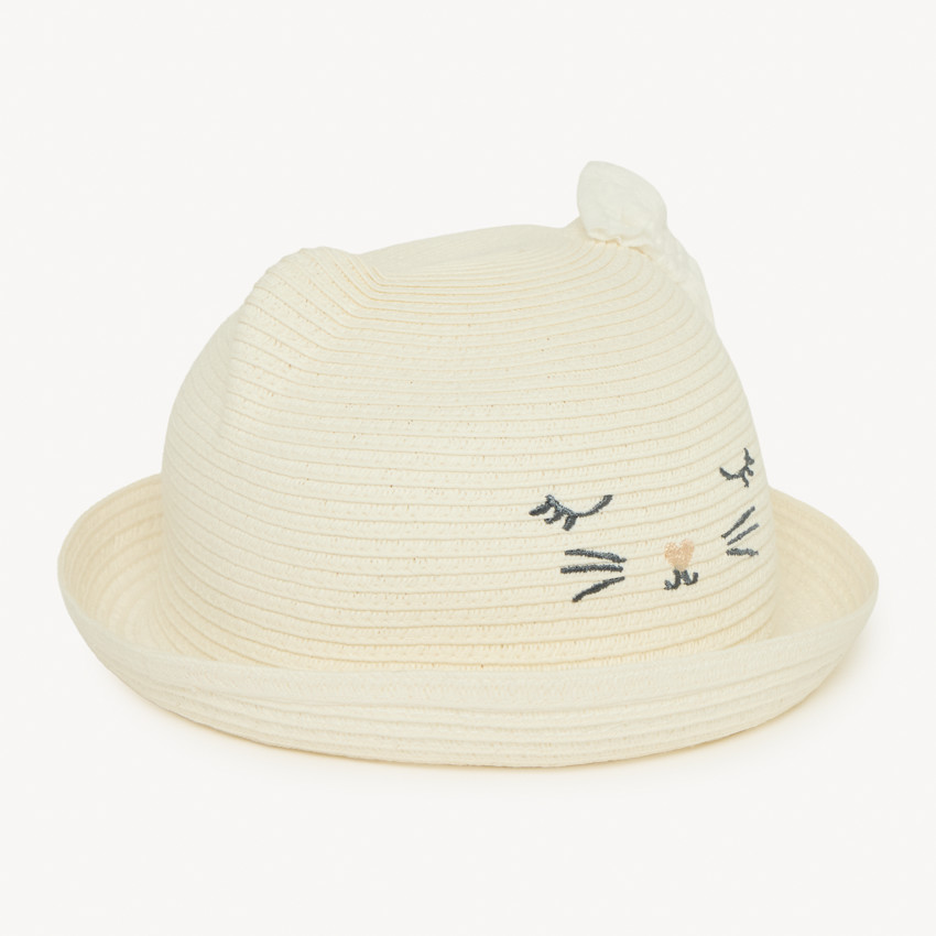 Sombrero divertido de paja trenzada con diseño de gato para bebé niña 