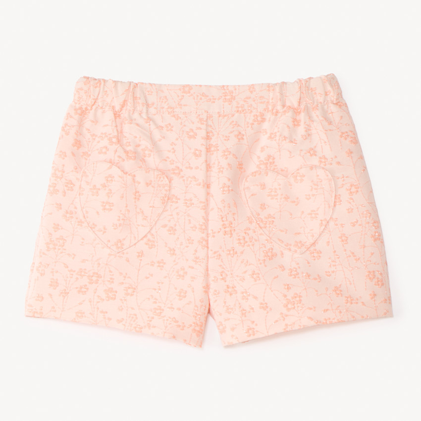 Pantalones cortos de jacquard con bolsillos en forma de corazón para niña. 