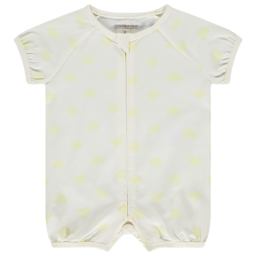 Pelele corto estampado corazones amarillos para bebé niña 