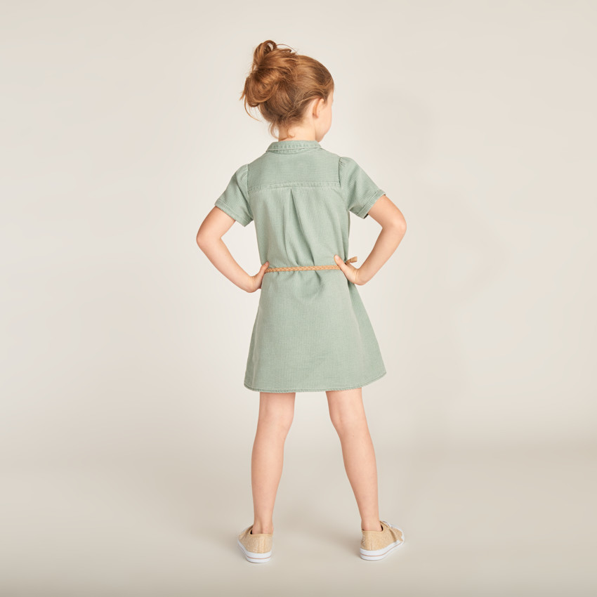 Vestido camisa de manga corta con cinturón para niña 