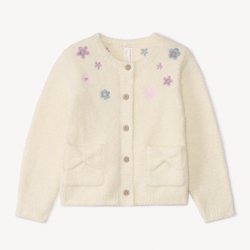 Gilet en tricot à fleurs brodées pour bébé fille 