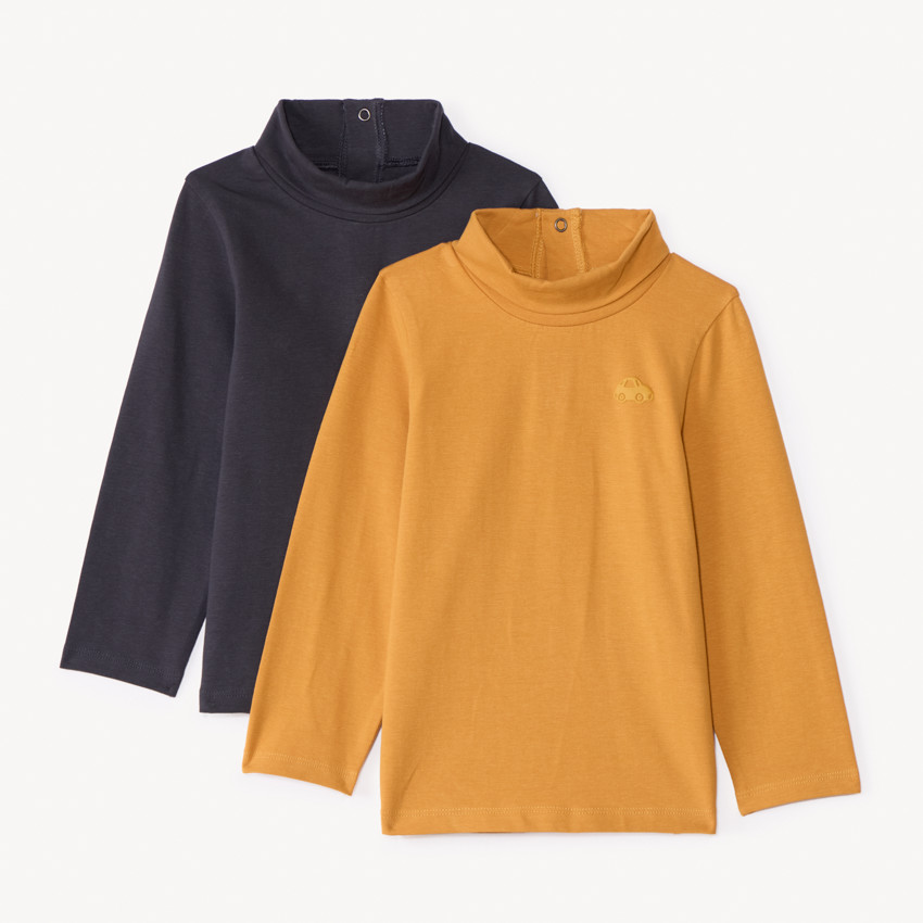 Lote de 2 camisetas interiores lisas de cuello alto para bebé niño 