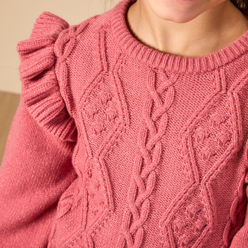 Vestido de punto con volantes y mangas largas para niña 