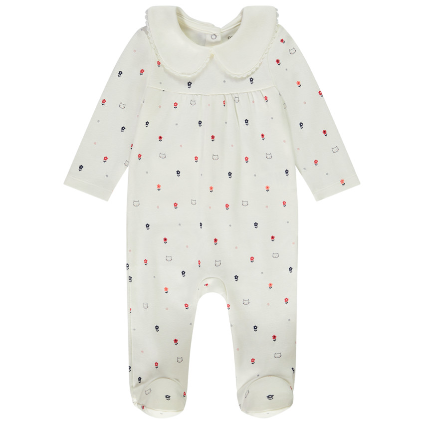 Pelele con cuello marinero estampado flores/gatos para bebé niña 