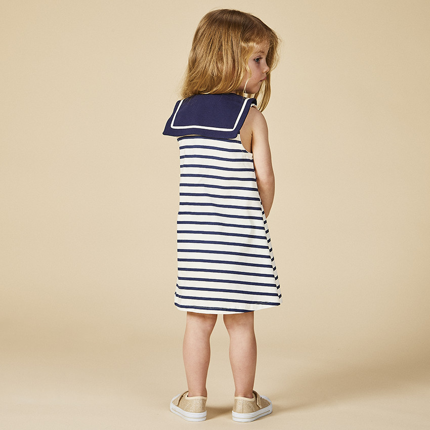 Vestido sin mangas a rayas y cuello marinero para bebé niña 