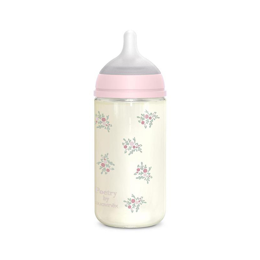 Biberón de vidrio con tetina simétrica SX Pro M 240ml Poetry rosa 