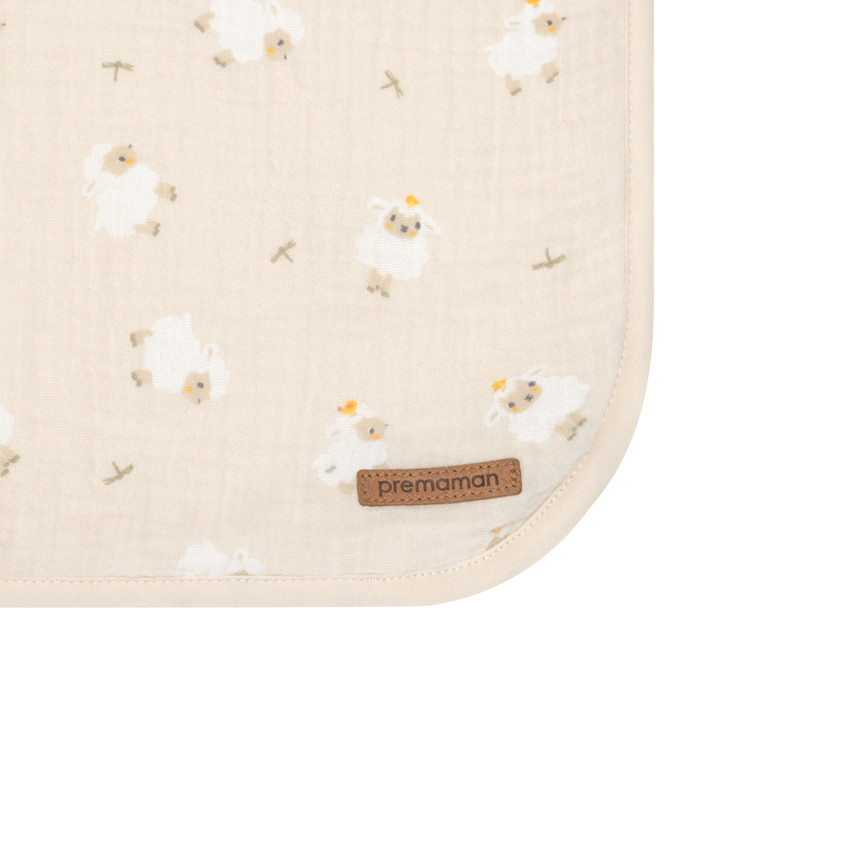 Manta bicolor 80 x 80 cm estampado ovejas La Vie à la Ferme beige 
