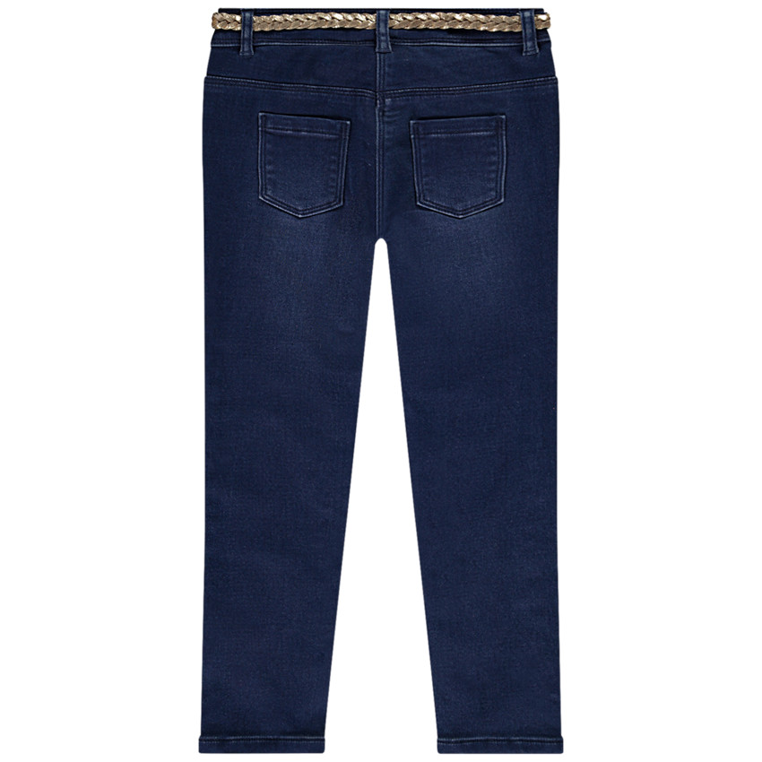 Jean slim bordado + cinturón con purpurina para niña 