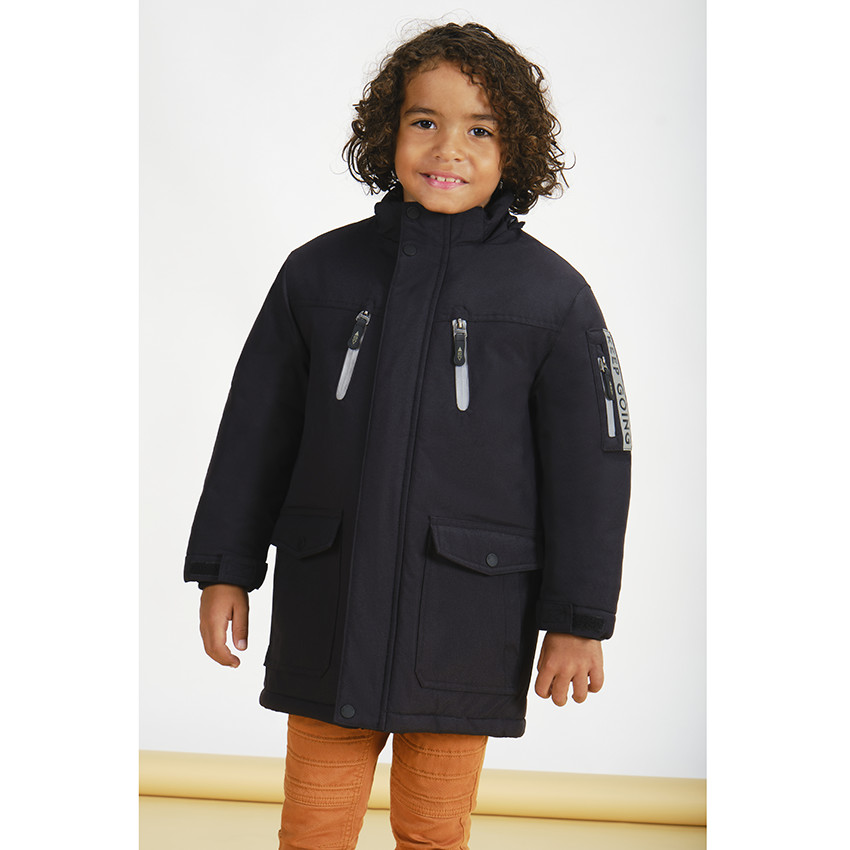 Parka en poliéster con capucha con pelo falso y forro micropolar para niño 