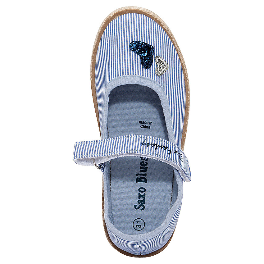 Merceditas de tela a rayas con corazones de lentejuelas y suela de esparto 