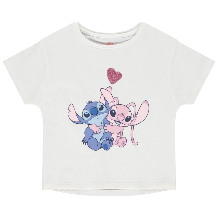 Camiseta de manga corta Stitch y Angel Disney para niña 