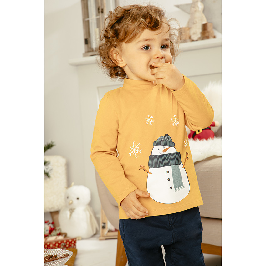 Suéter de cuello alto de algodón bio estampado muñeco de nieve 