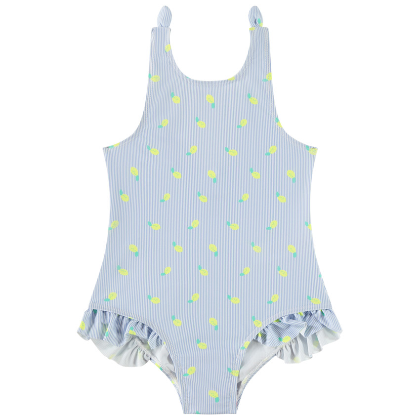 Bañador de una pieza a rayas y estampado de limón para niña 