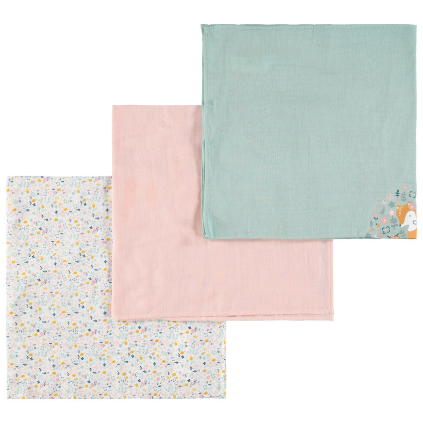 Pack de 3 langes de algodón con estampado de animales del bosque  Additional Pack de 3 langes de algodón con estampado de animales del bosque