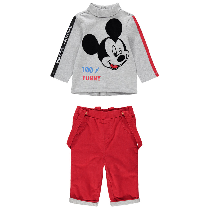Conjunto con camiseta con estampado de Mickey y pantalón de terciopelo acanalado 
