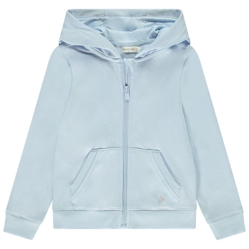 Chaleco liso con capucha y bolsillo + corazón bordado para niña 