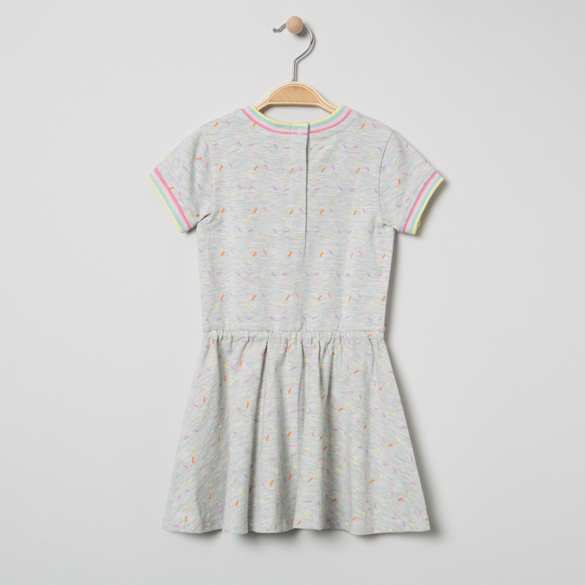 Vestido de manga corta de punto con estampado all over y Smiley bordado 