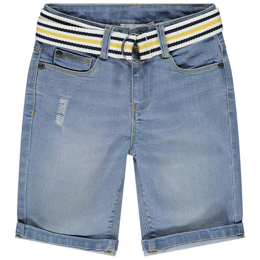 Bermuda en jean délavé avec ceinture pour garçon 