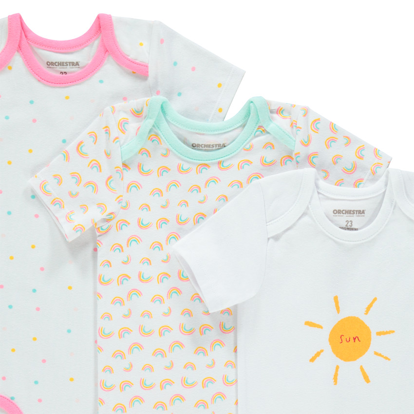 Pack de 7 bodies manga corta de algodón con estampados coloridos. 