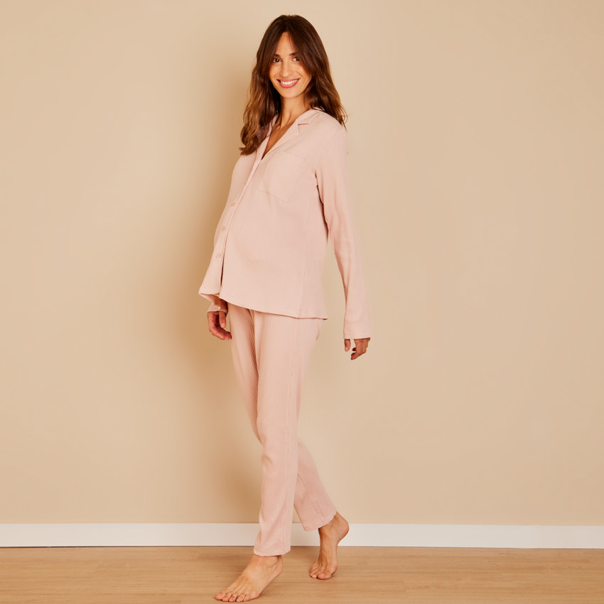 Pantalon de pyjama en rib pointelle de grossesse 