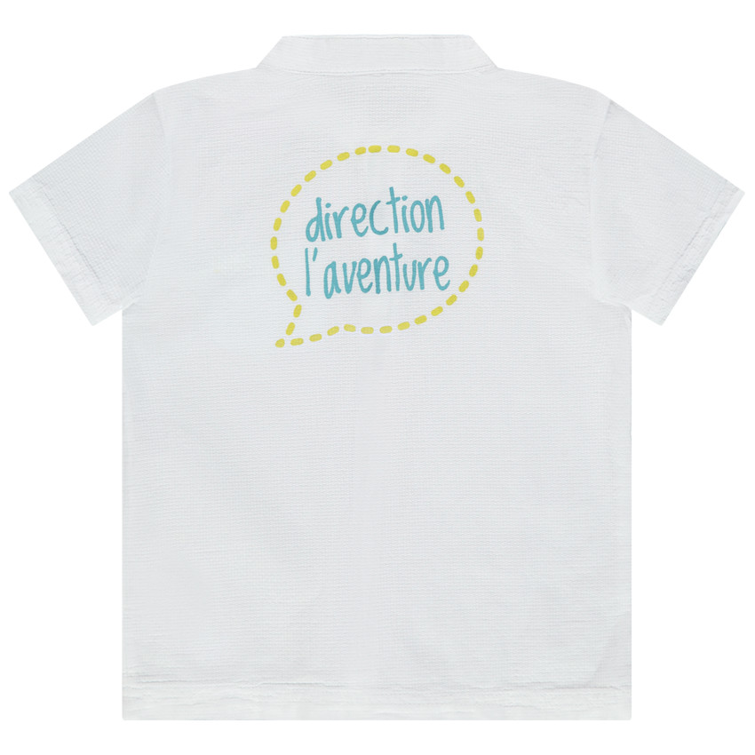 Camisa de manga corta con cuello mao y bolsillo de pez 