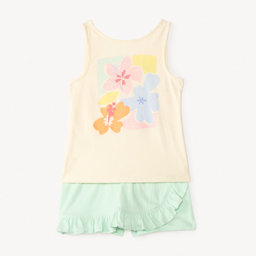 Conjunto de 2 piezas: camiseta sin mangas + falda corta con estampado floral para niña 