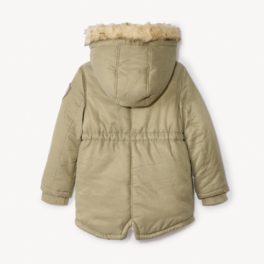 Parka impermeable con capucha y efecto de pelo sintético para niña 