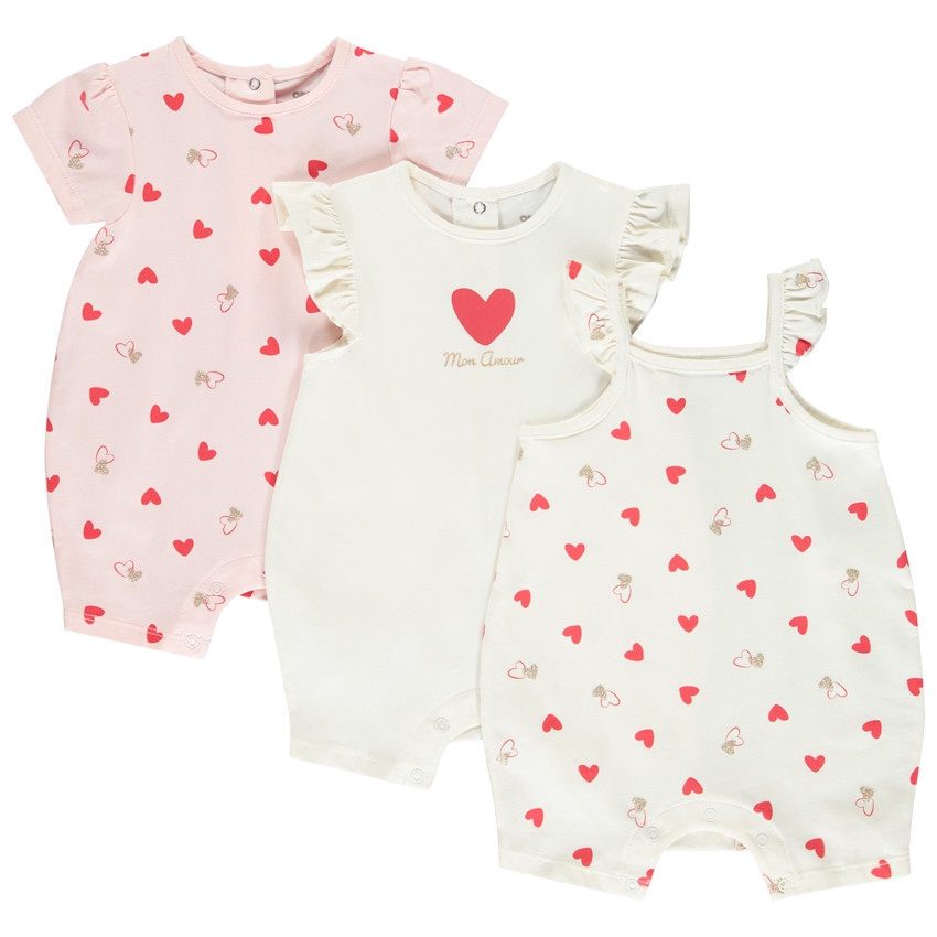 Pack de 3 combishorts fantasía a corazones para bebé niña  Additional Pack de 3 combishorts fantasía a corazones para bebé niña