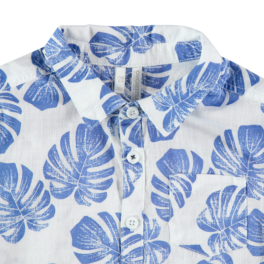 Camisa de manga corta con hojas azules estampadas all over 