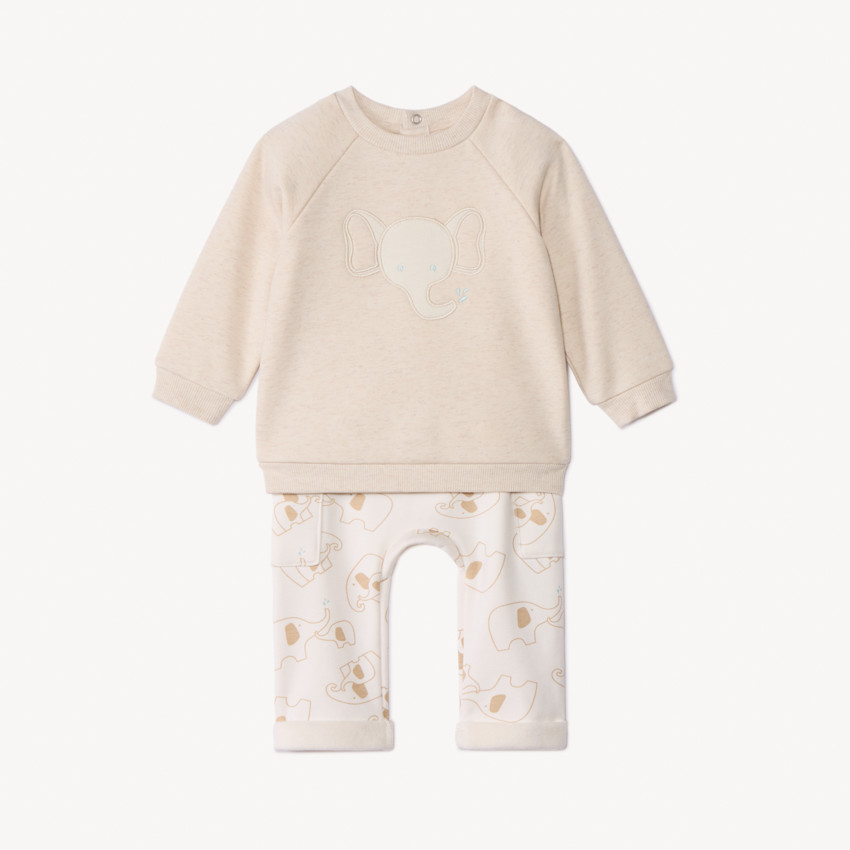 Conjunto de 2 piezas en felpa con estampado de elefantes para bebé 
