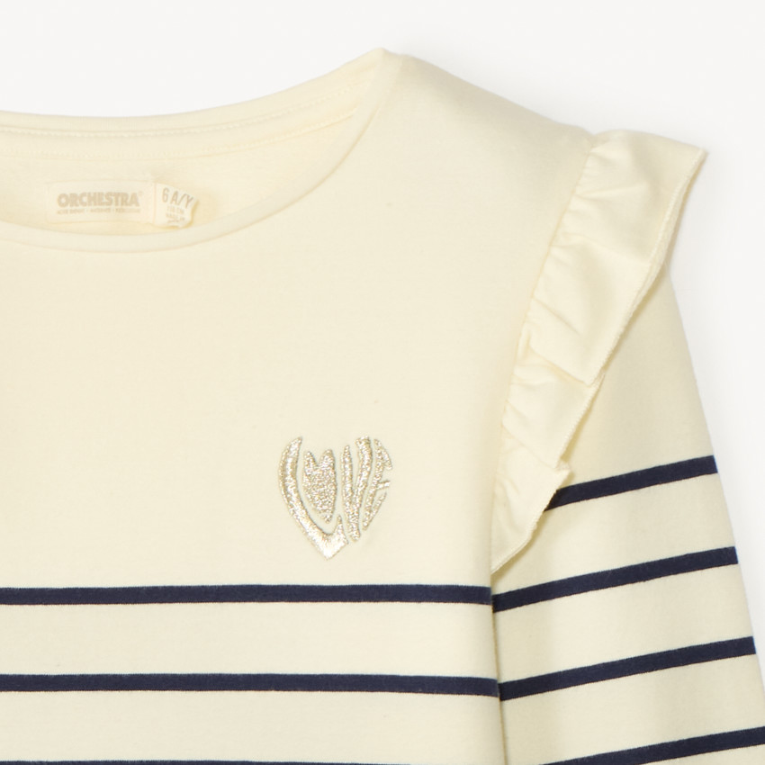 Sudadera de rayas con corazón bordado para niña 