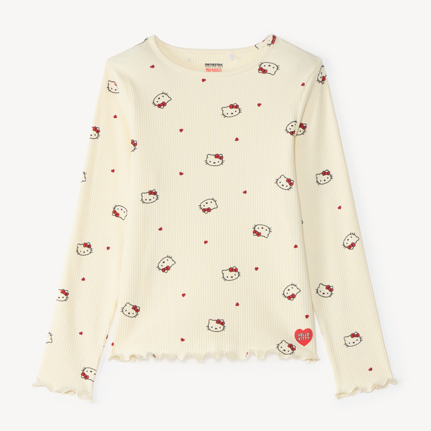 Camiseta de niña de manga larga de canalé Hello Kitty 