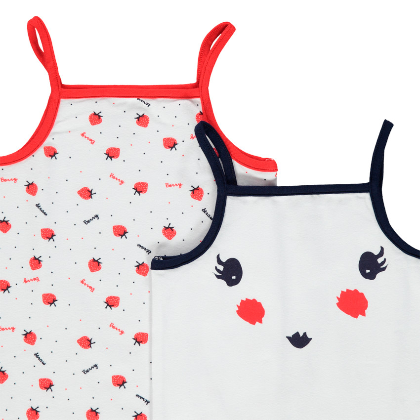 Pack de 5 bodies de tirantes finos con estampado de lunares y fresas. 