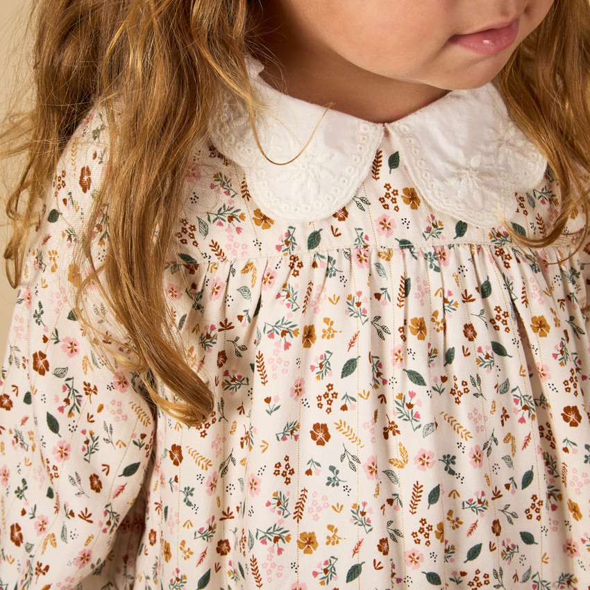 Conjunto de vestido floral con cuello claudine y diadema para bebé niña 