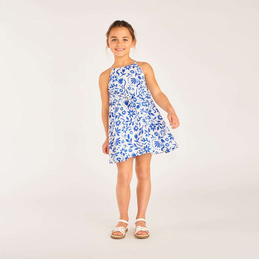 Ropa sin mangas con estampado de flores y cinturilla atada para niña 