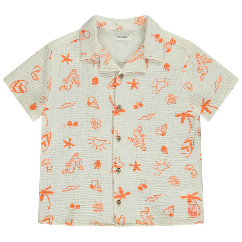 Camisa manga corta en tetra estampado vacaciones para niño 