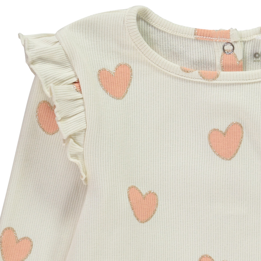 Camiseta de manga larga con volantes en punto acanalado para bebé niña 