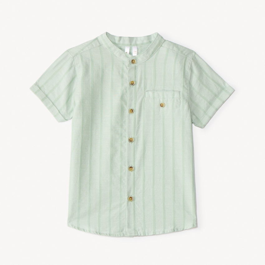 Camisa de manga corta rayada con cuello mao para bebé niño 