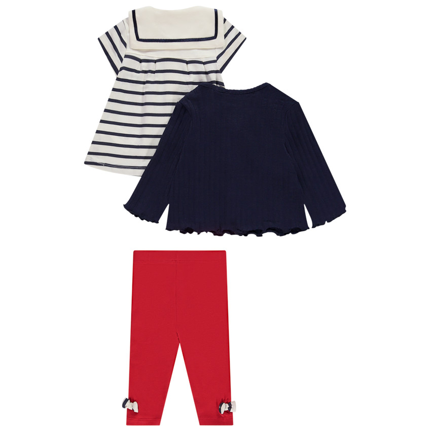 Conjunto 3 piezas con túnica estilo marinero para bebé niña 