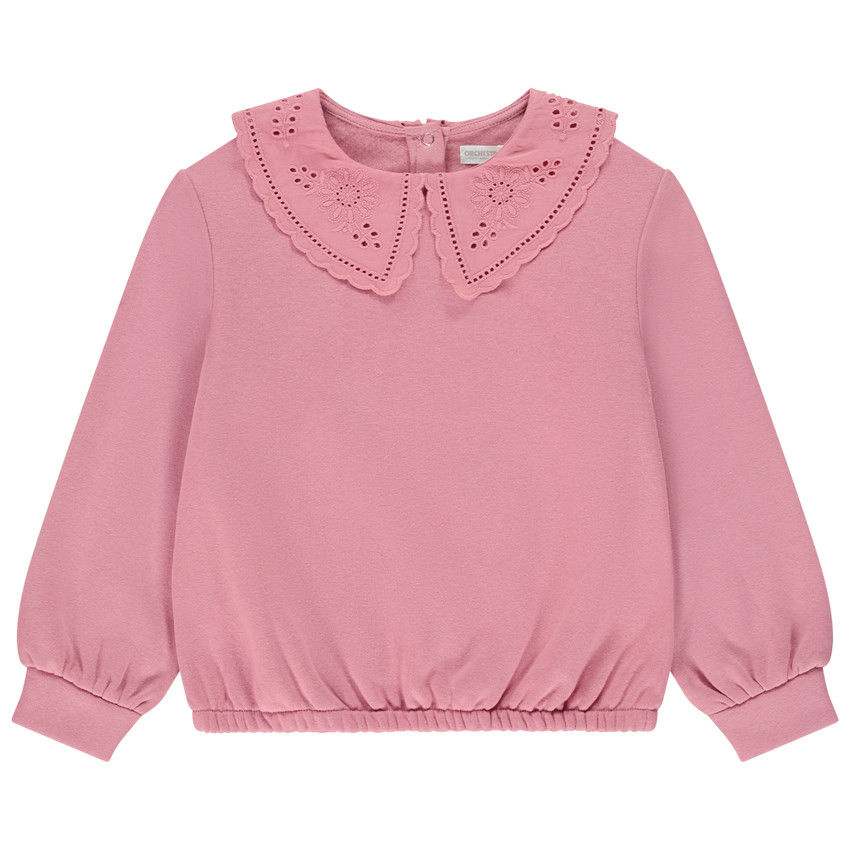 Sudadera con cuello de claudine y bordado inglés para niña 