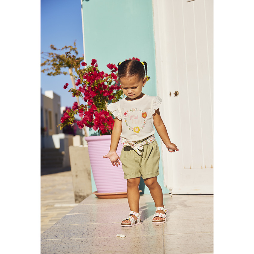 T-shirt manches courtes volantées et print pour bébé fille 