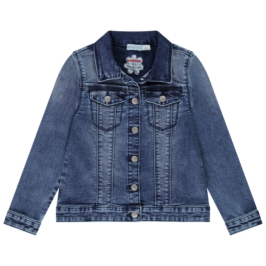 Veste en jean avec broderies fleurs dans le dos pour fille 
