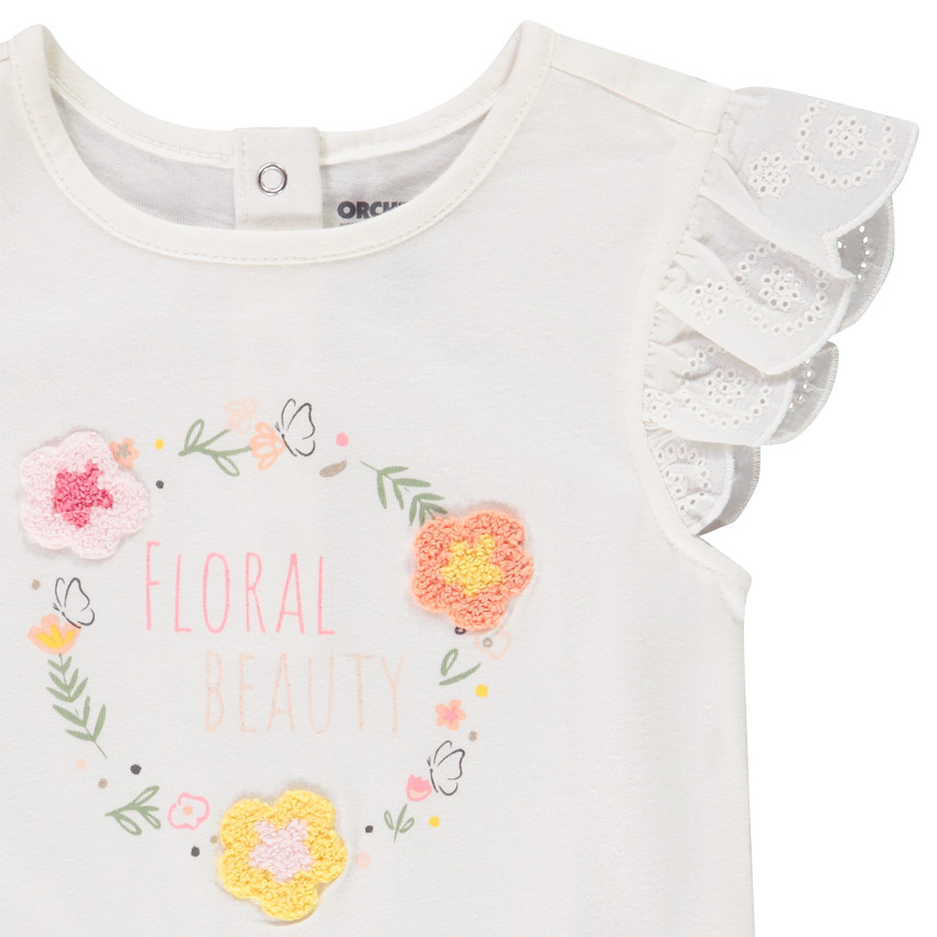 T-shirt manches courtes volantées et print pour bébé fille 