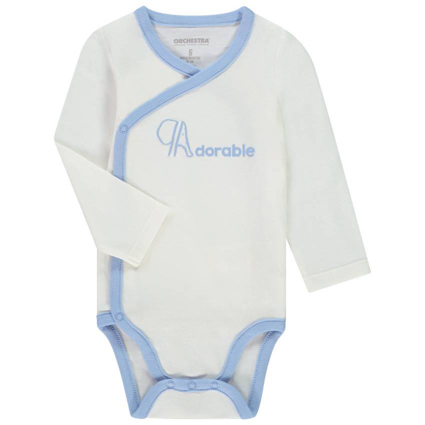 Pack de 5 bodies de manga larga con estampados para bebé niño con diferentes aberturas según la edad. 