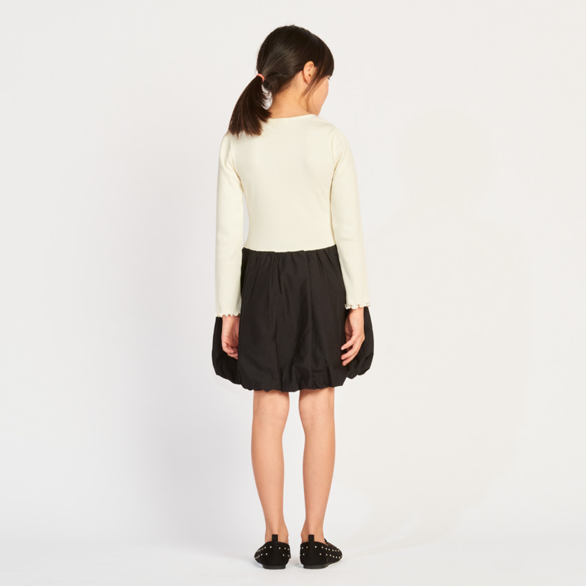 Vestido de manga larga bicolor con efecto balón para niña 