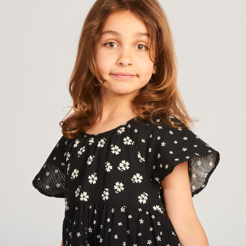 Vestido de manga corta con volantes y estampado de flores para niña 
