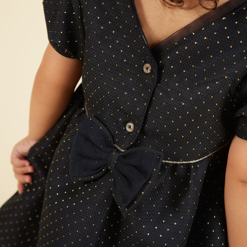 Conjunto vestido de fiesta en jacquard + diadema para bebé niña 