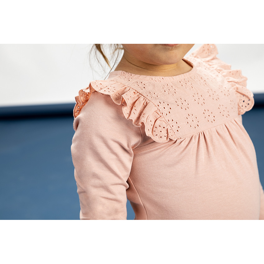 Camiseta de manga larga de algodón con bordado inglés para bebé niña 